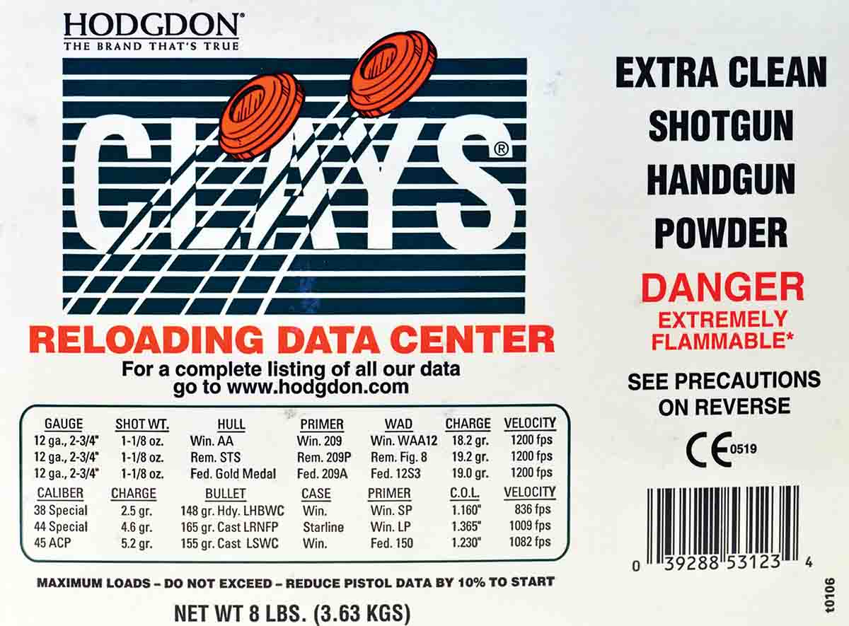 Hodgdon’s Clays is one of the best multi-purpose powders on the market – superb in 12-gauge shotshells, and a fine pistol powder as well. The other members of the Clays family – Universal and International – are equally useful.